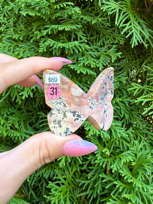 Pink Dendritic Agate Butterfly (Opt 31)