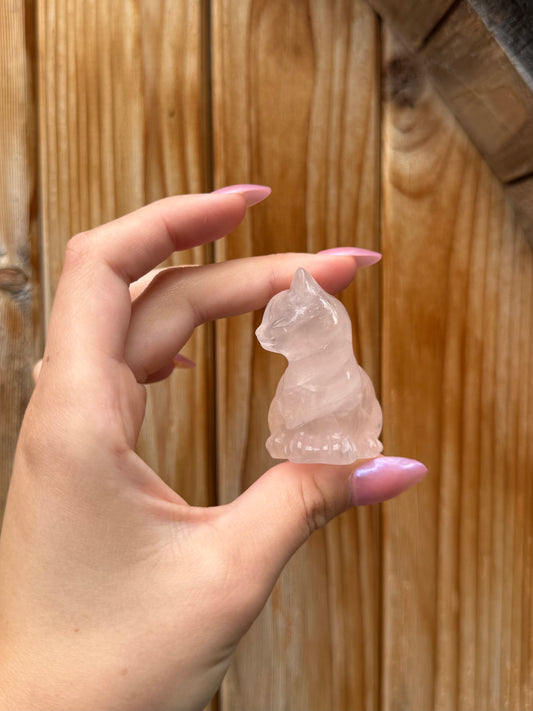 Rose Quartz Cat Carving