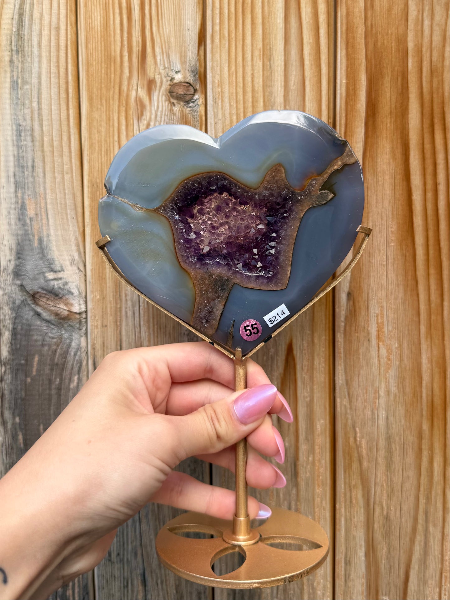 Druzy Amethyst Heart Carving with Stand (Opt 55)