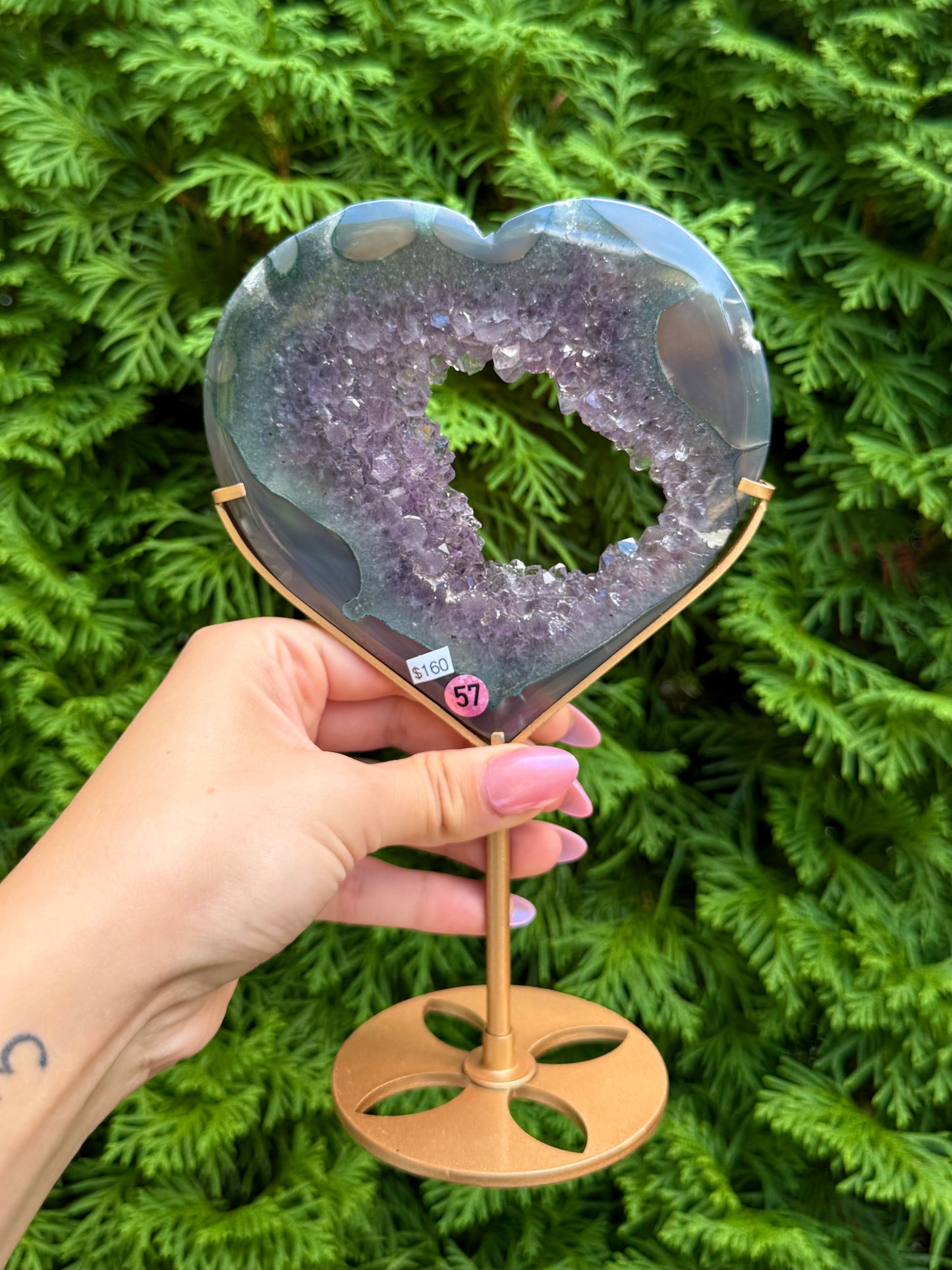 Druzy Amethyst Heart Carving with Stand (Opt 57)