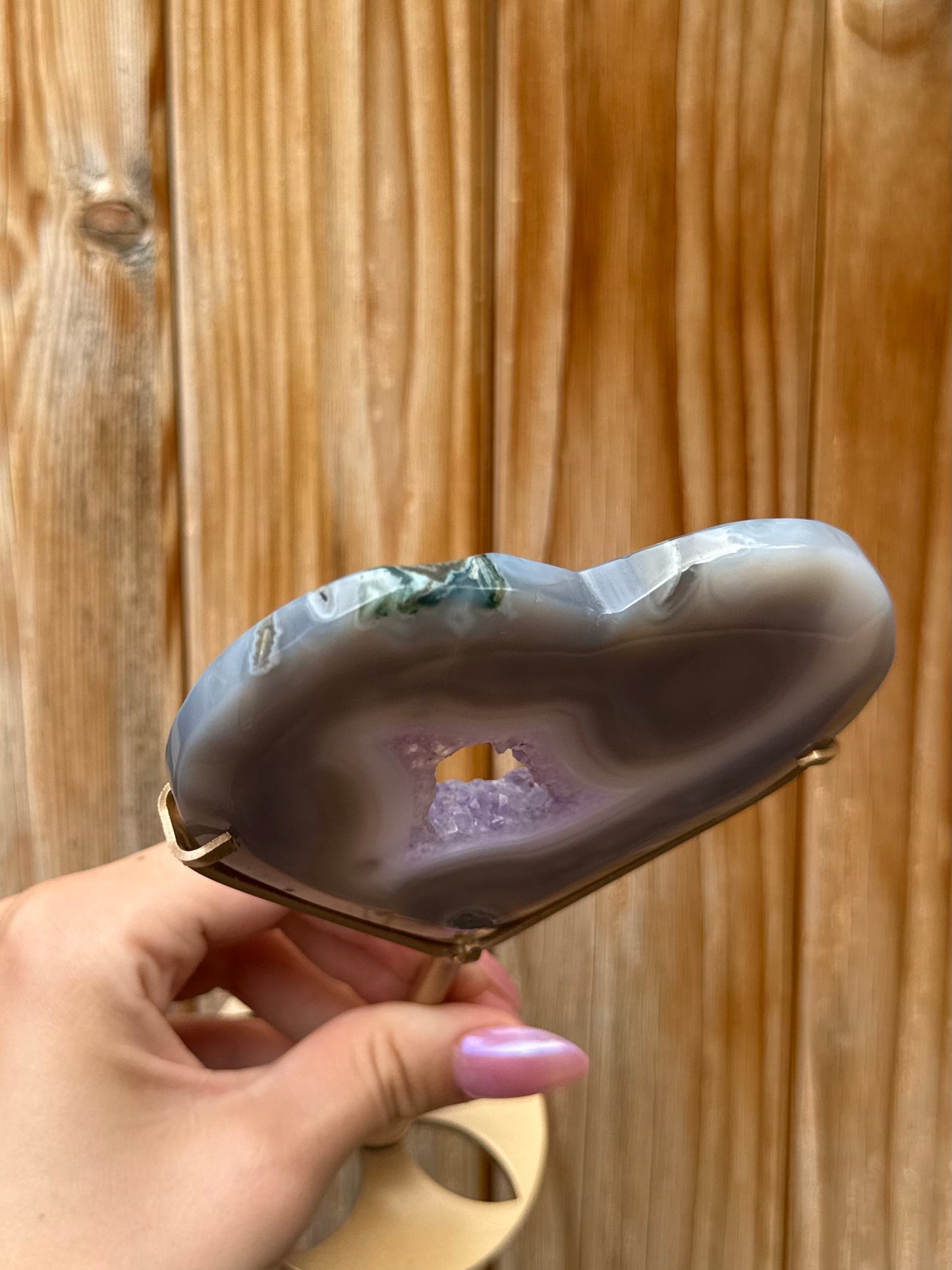 Druzy Amethyst Heart Carving with Stand (Opt 58)