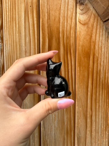 Black Obsidian Cat Carving