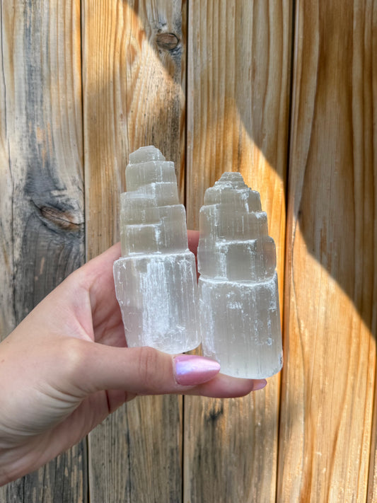 One Satin Spar Selenite Tower
