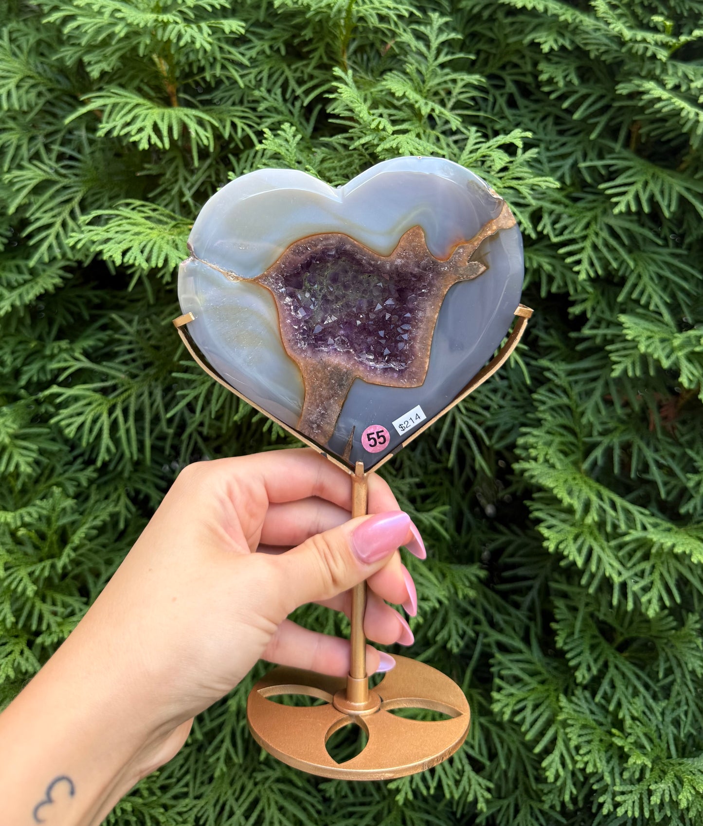 Druzy Amethyst Heart Carving with Stand (Opt 55)