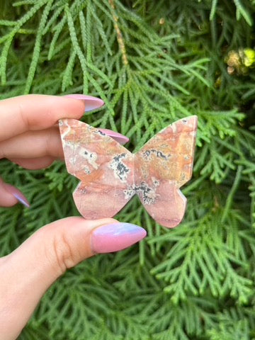 Pink Dendritic Agate Butterfly (Opt 28)