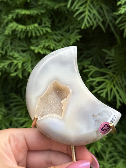 Druzy Agate Moon with Stand (Opt 53)