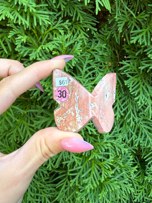 Pink Dendritic Agate Butterfly (Opt 30)