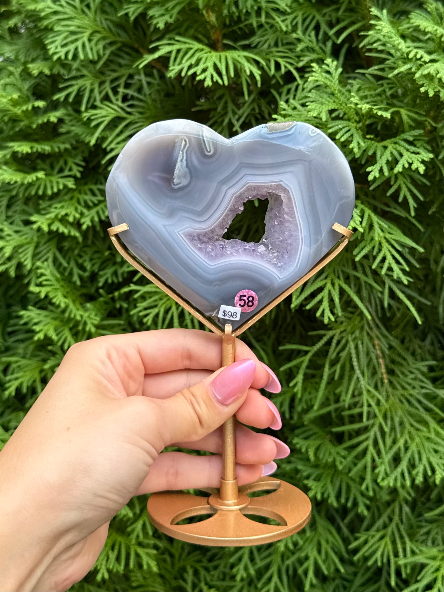 Druzy Amethyst Heart Carving with Stand (Opt 58)