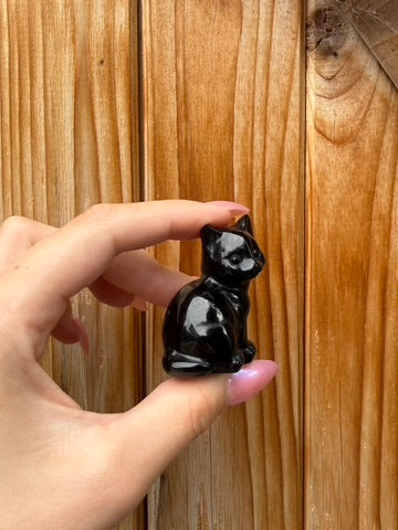 Black Obsidian Cat Carving