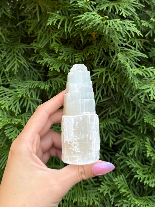 One Satin Spar Selenite Tower