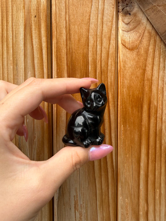 Black Obsidian Cat Carving